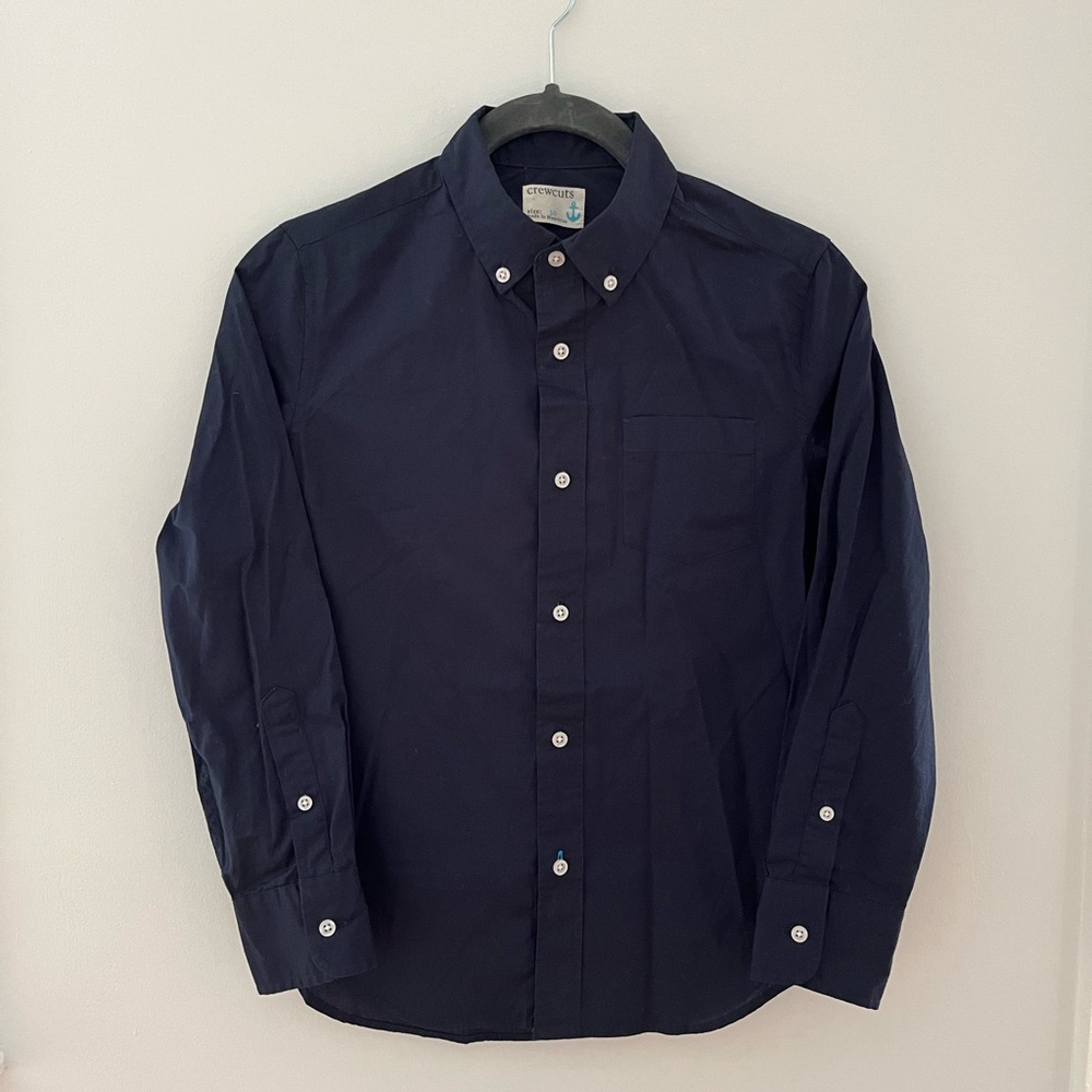Crewcuts kids’ navy blue secret wash button down poplin shirt size 10